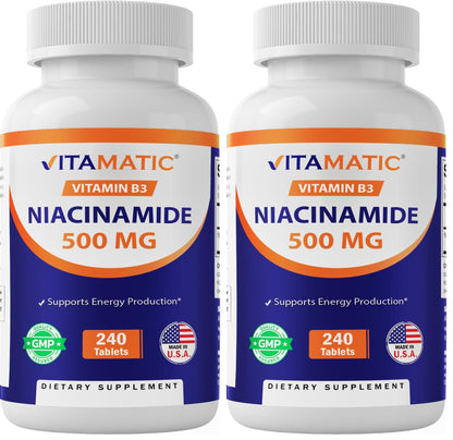Vitamatic Niacinamide 500 mg 240 Tablets - Flush Free Vitamin B3 - Pack of 2