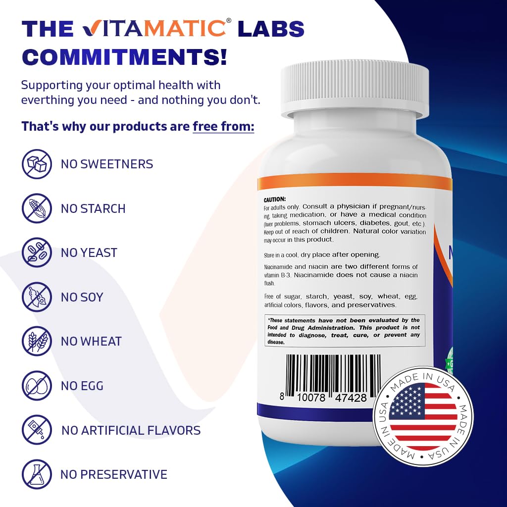 Vitamatic Niacinamide 500 mg 240 Tablets - Flush Free Vitamin B3 - Pack of 2