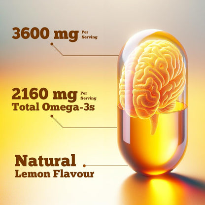 Vitamatic Triple Strength Omega 3 Fish Oil 3600mg Per Serving - Burpless Lemon Flavor, 180 Softgels (Pack of 2)