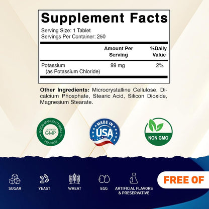 Vitamatic Potassium 99mg - 250 Tablets | Potassium Chloride, Electrolyte Support