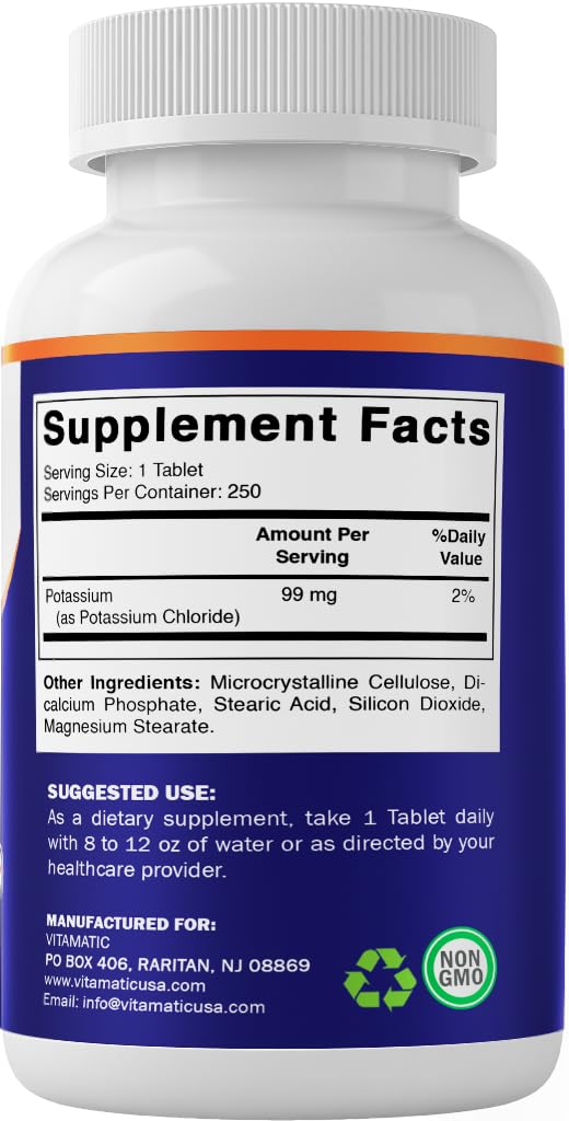 Vitamatic Potassium 99mg - 250 Tablets | Potassium Chloride, Electrolyte Support
