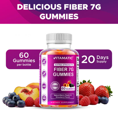 Vitamatic Prebiotic Fiber Gummies – 7g Fiber per Serving, 60 Pectin-Based, Vegan & Gluten-Free