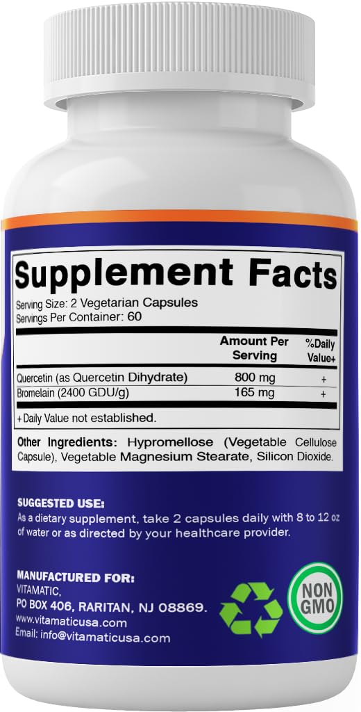 Vitamatic Quercetin with Bromelain – 120 Vegetarian Capsules | Non-GMO & Gluten Free