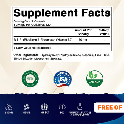 Vitamatic R-5-P Riboflavin-5-Phosphate 50 mg | 120 Vegetarian Capsules