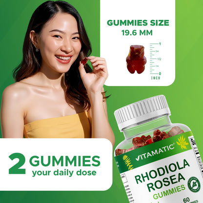 Vitamatic Sugar Free Rhodiola Rosea Gummies 1500 mg per Serving – 60 Gummies – Mixed Berry – Adaptogen Supplement – Made in USA