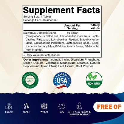 Vitamatic Salivarius Complex Mint Chewables 60 Count – Probiotic Oral Health