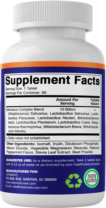 Vitamatic Salivarius Complex Mint Chewables 60 Count – Probiotic Oral Health