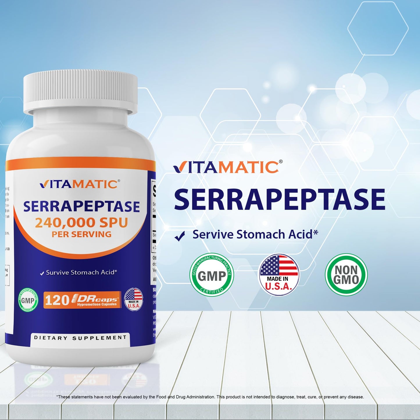 Vitamatic Serrapeptase 240,000 SPU – 120 Delayed-Release Enteric Capsules (Pack of 2, USA Made)