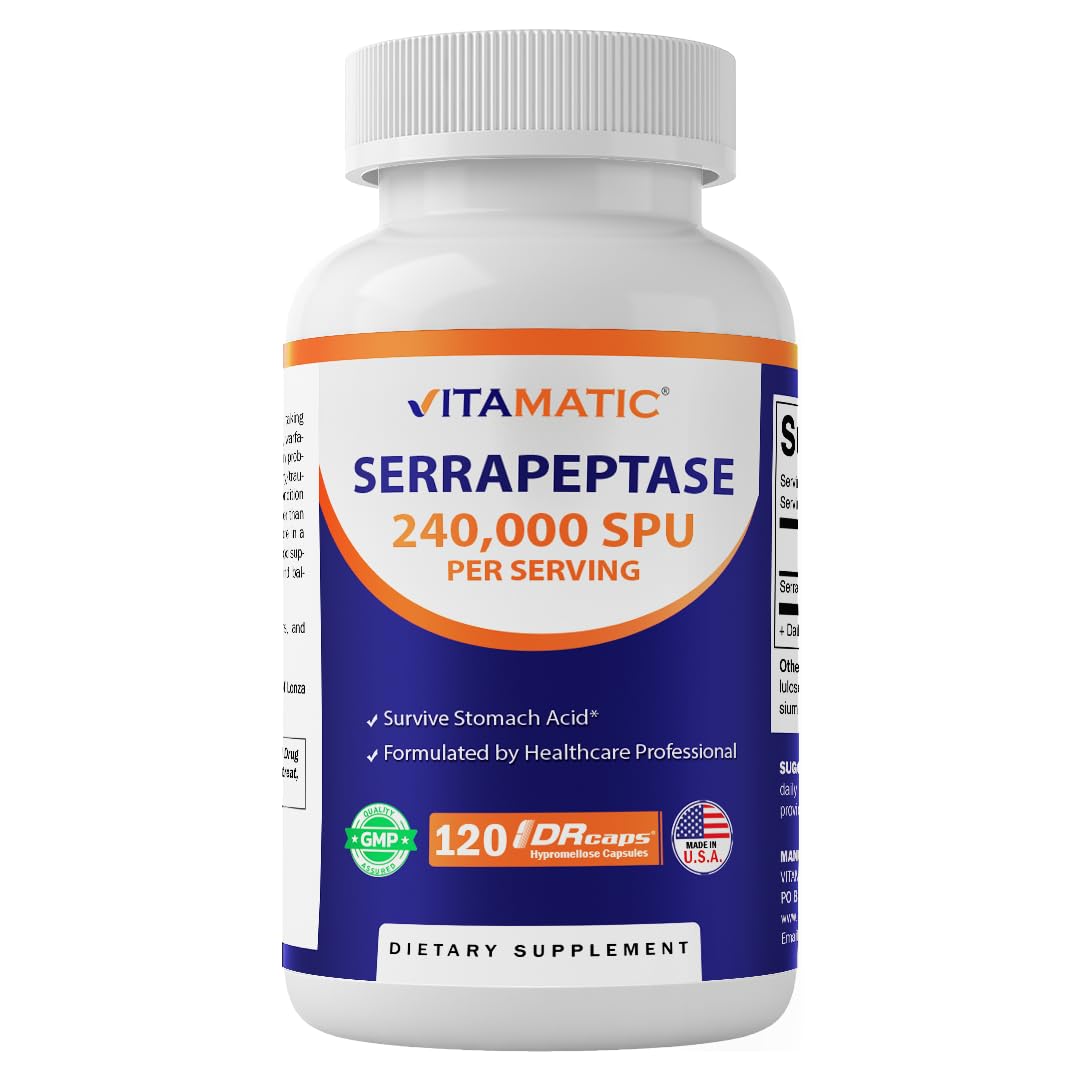 Vitamatic Serrapeptase 240,000 SPU | 120-Count Delayed-Release Enteric-Coated Capsules | Non-GMO, Made in USA