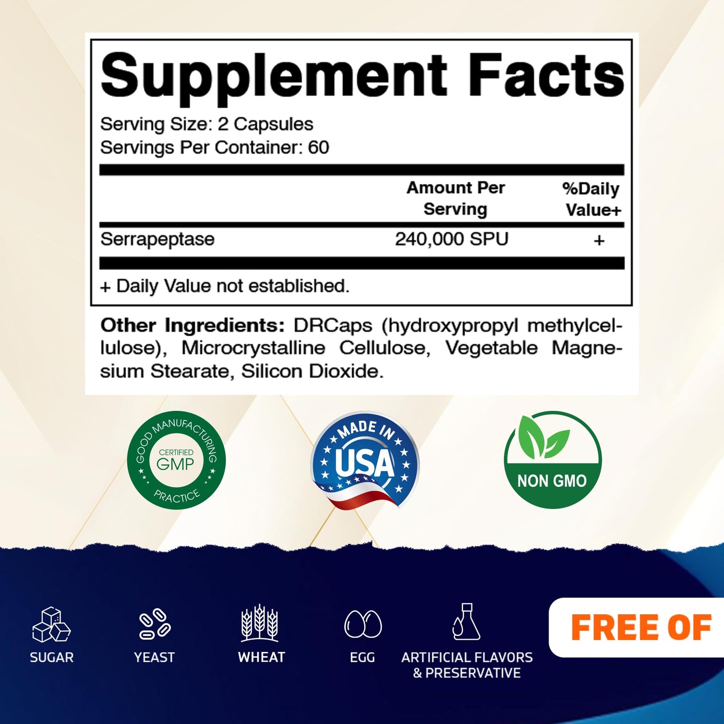 Vitamatic Serrapeptase 240,000 SPU | 120-Count Delayed-Release Enteric-Coated Capsules | Non-GMO, Made in USA