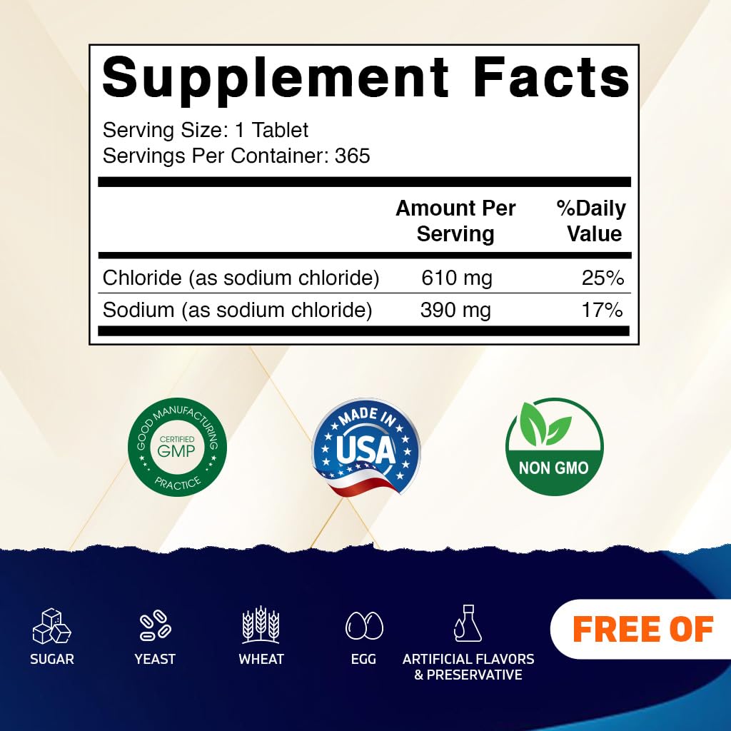 Vitamatic Sodium Chloride 1000mg – 365 Tablets (2 Bottles) Hydration & Electrolyte Replenisher