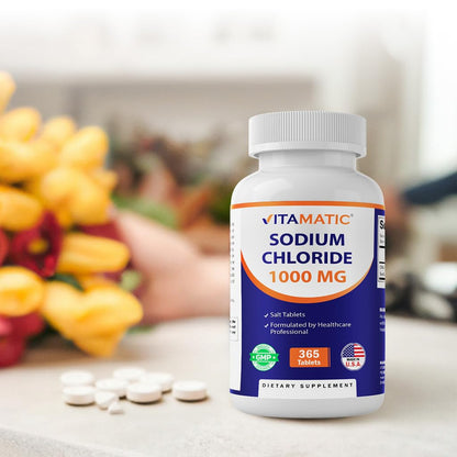 Vitamatic Sodium Chloride 1000mg – 365 Tablets (2 Bottles) Hydration & Electrolyte Replenisher