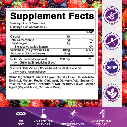Vitamatic Sugar Free 5-HTP 200mg Gummies with B6 – 60 Pectin-Based Vegan Gummies