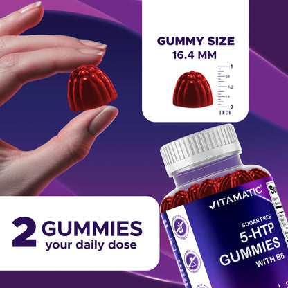 Vitamatic Sugar Free 5-HTP 200mg Gummies with B6 – 60 Pectin-Based Vegan Gummies