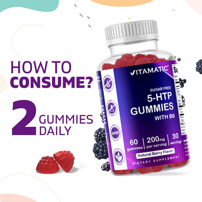 Vitamatic Sugar Free 5-HTP Gummies with B6 - 60 Gummies per Pack (Pack of 2)