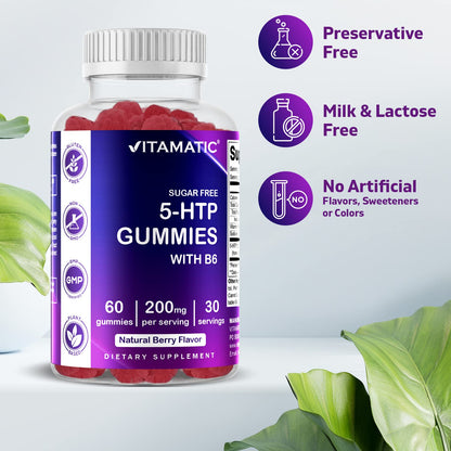 Vitamatic Sugar Free 5-HTP Gummies with B6 - 60 Gummies per Pack (Pack of 2)
