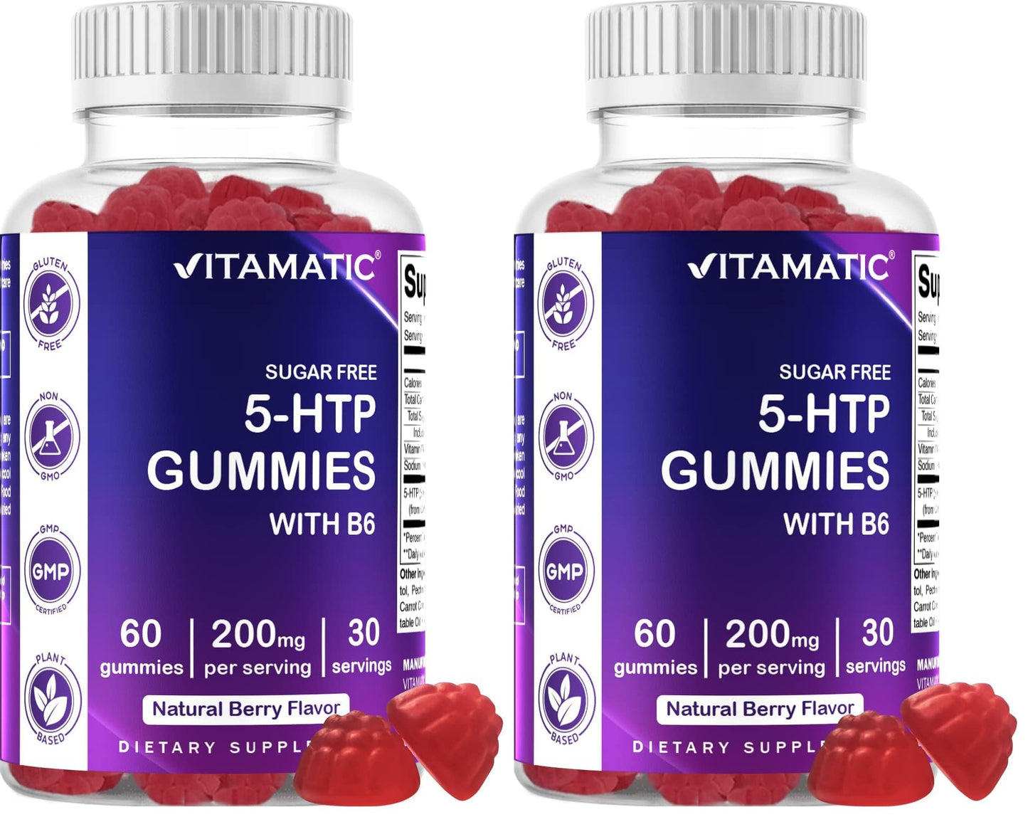 Vitamatic Sugar Free 5-HTP Gummies with B6 - 60 Gummies per Pack (Pack of 2)