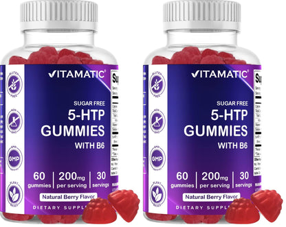Vitamatic Sugar Free 5-HTP Gummies with B6 - 60 Gummies per Pack (Pack of 2)