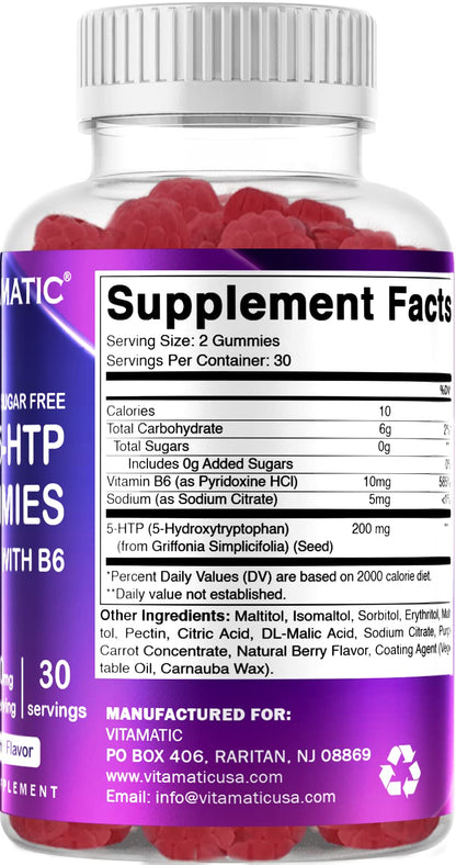 Vitamatic Sugar Free 5-HTP Gummies with B6 - 60 Gummies per Pack (Pack of 2)