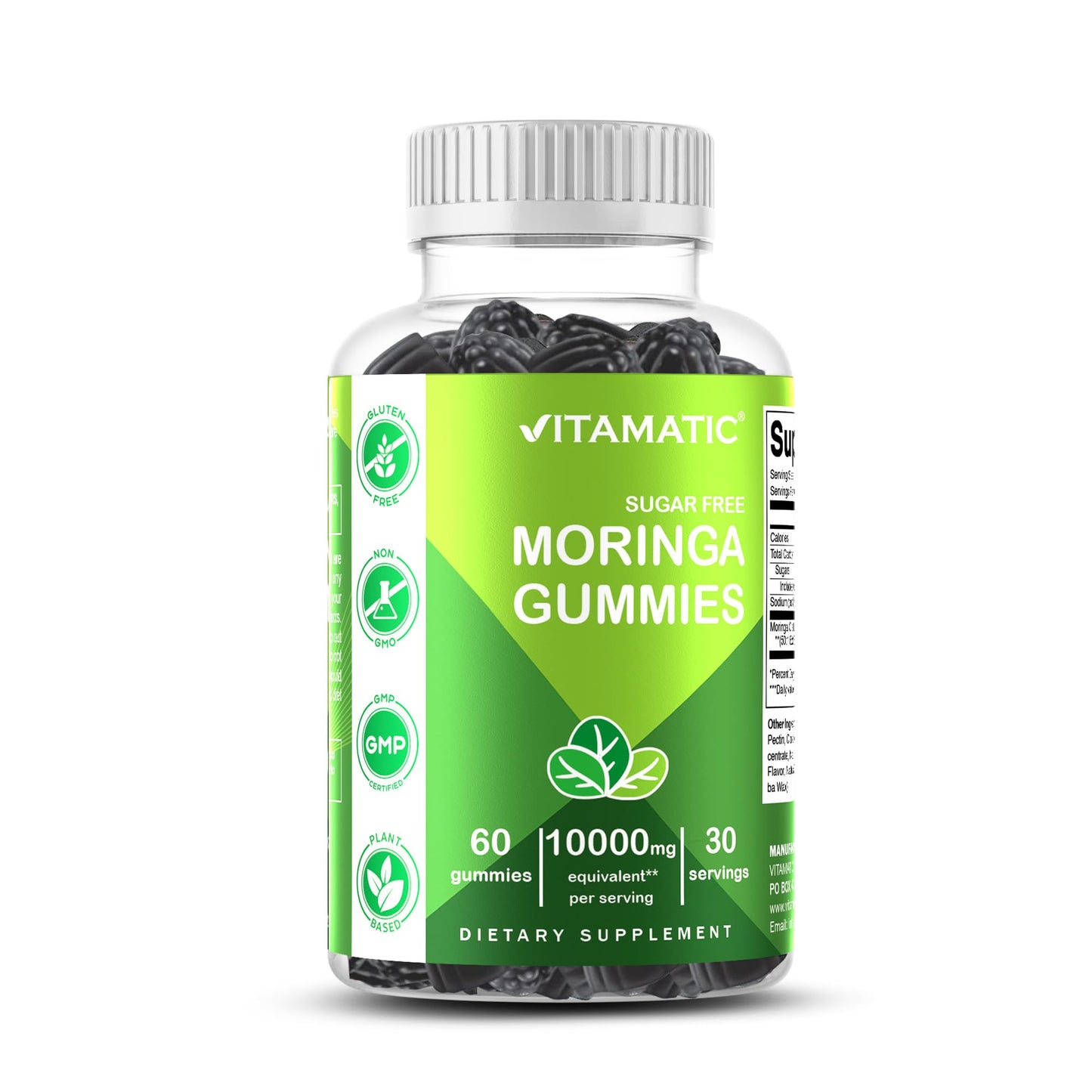Vitamatic Sugar Free Moringa Gummies – 10,000 mg per Serving (50:1 Extract) | 60 Vegan Gummies | No Sugar Added