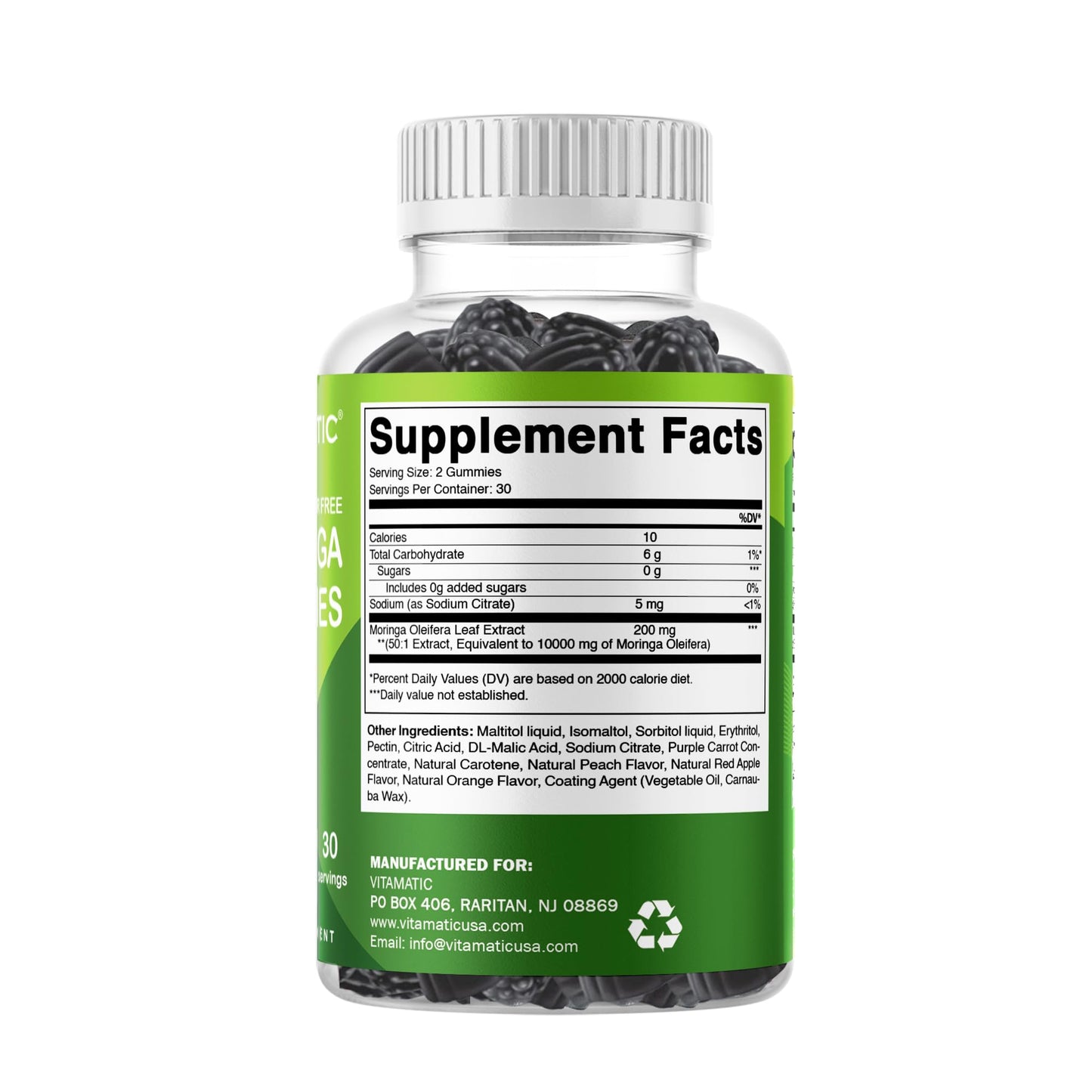 Vitamatic Sugar Free Moringa Gummies – 10,000 mg per Serving (50:1 Extract) | 60 Vegan Gummies | No Sugar Added
