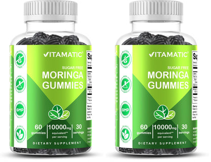 Vitamatic Sugar Free Moringa Gummies – 10,000 mg Equivalent per Serving (50:1 Extract) – 60 Vegan Gummies (Pack of 2)