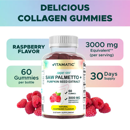 Vitamatic Sugar-Free Saw Palmetto with Pumpkin Seed – 3000 mg Equivalent per Serving | 60 Gummies