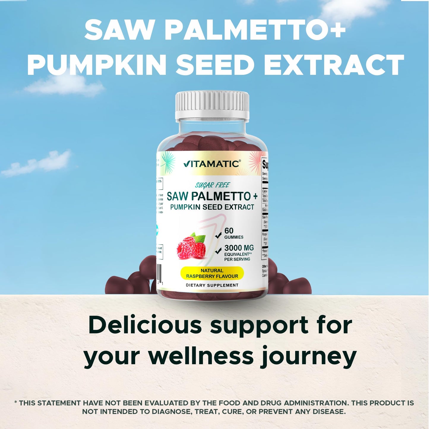 Vitamatic Sugar-Free Saw Palmetto with Pumpkin Seed – 3000 mg Equivalent per Serving | 60 Gummies