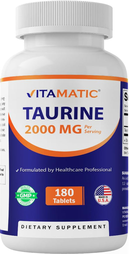 Vitamatic Taurine 2000mg Vegetarian Tablets – 180 Count