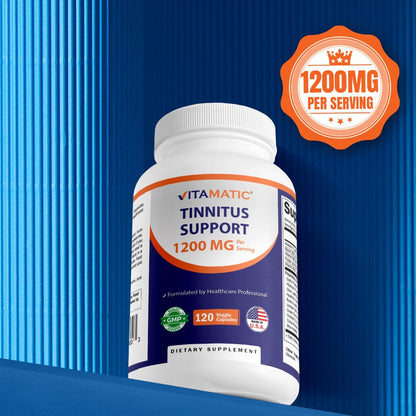 Vitamatic Tinnitus Relief Support – 120 Veggie Capsules | 1200 mg per Serving | Ear Health, Non-GMO, Gluten-Free
