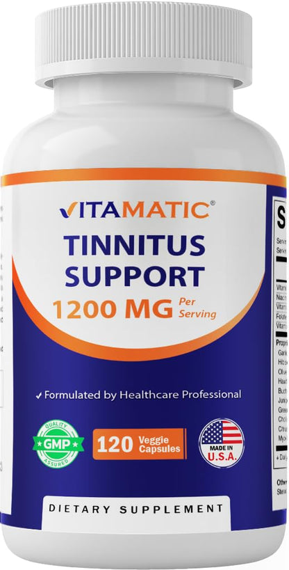 Vitamatic Tinnitus Relief Support – 120 Veggie Capsules | 1200 mg per Serving | Ear Health, Non-GMO, Gluten-Free
