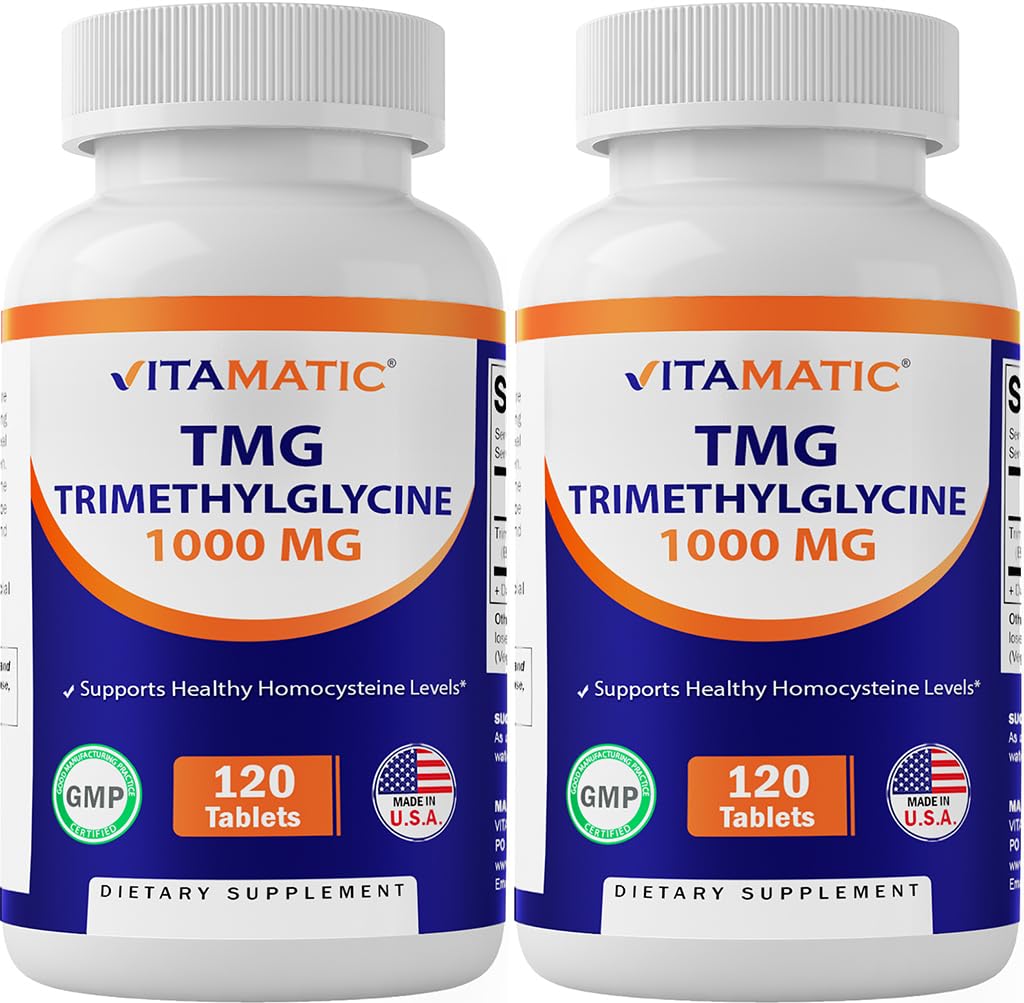 Vitamatic TMG 1000mg – Trimethylglycine (Betaine Anhydrous) – 120 Tablets, 2 Bottles – Non-GMO & Gluten Free