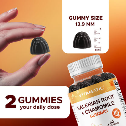 Vitamatic Valerian Root Chamomile Gummies – 6000 mg per Serving, Mixed Berry – 60 Gummies | Non-GMO, Gluten-Free