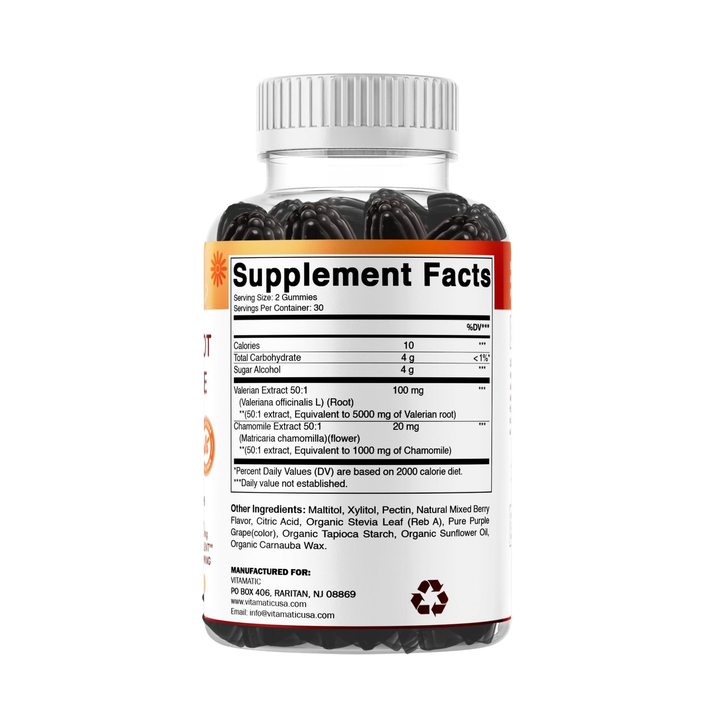Vitamatic Valerian Root Chamomile Gummies – 6000 mg per Serving, Mixed Berry – 60 Gummies | Non-GMO, Gluten-Free