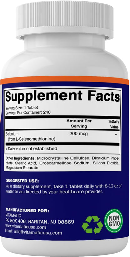 Vitamatic Yeast Free Selenium 200mcg – Selenomethionine Supplement, 240 Tablets (Pack of 2)