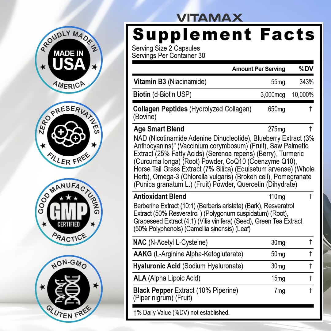 Vitamax 21-in-1 Age Smart NAD+ Resveratrol Berberine – Made in USA