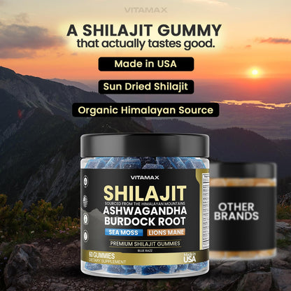 Vitamax Organic Shilajit Gummies with Sea Moss & Ashwagandha – 105+ Minerals, 60 Count
