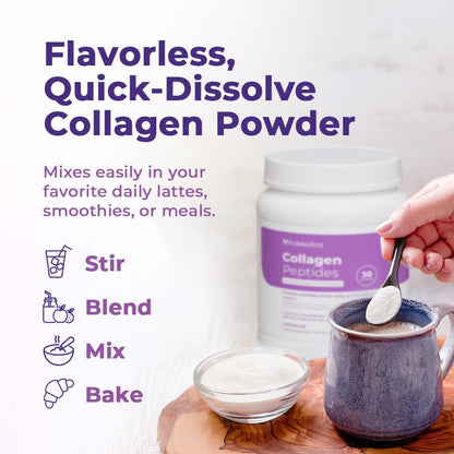VitaMedica Collagen Peptides Powder – Healthy Hair, Skin, Nails, Bones & Joints (Hydrolyzed Types I & III) – Grass-Fed, Pasture-Raised, Unflavored, Zero Sugar – 30 Servings