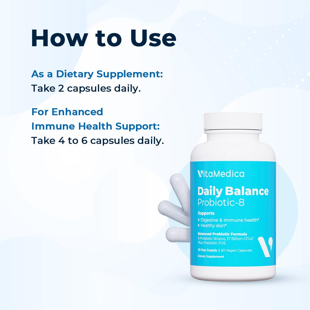 VitaMedica Daily Balance Probiotic-8 | 16B CFUs | Gut Health, Skin & Immune Support