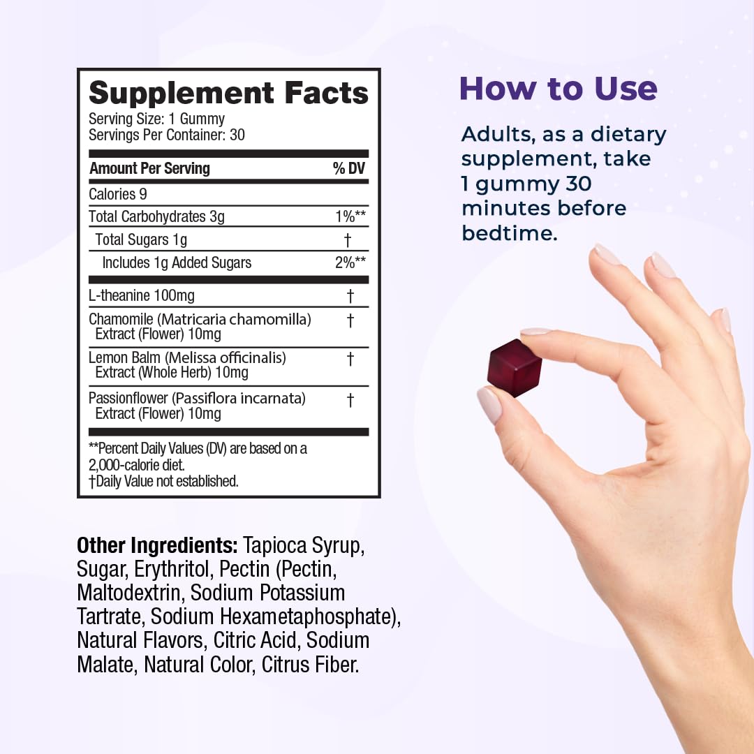 VitaMedica Snooze Sleep Gummies - Melatonin-Free, Zero Grogginess, L-Theanine, Chamomile, Passionflower & Lemon Balm - 30 Count