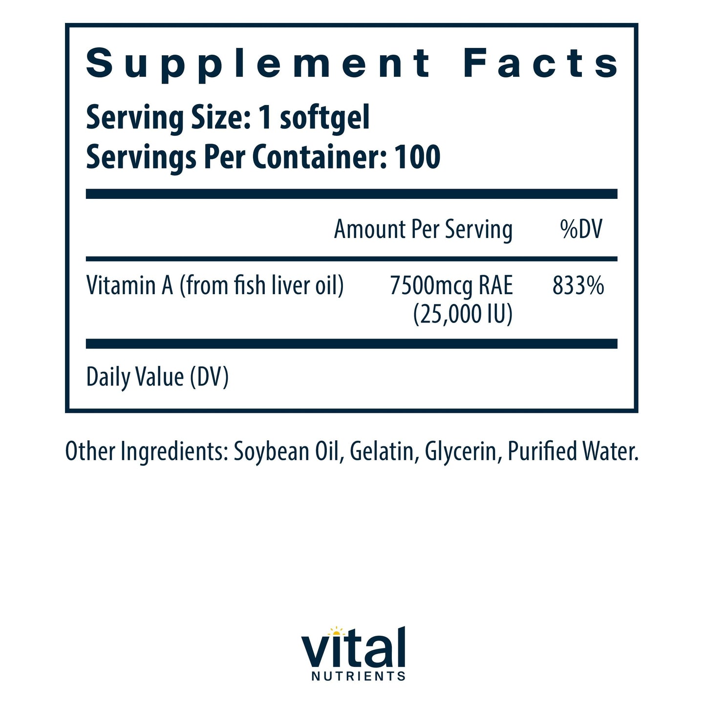 Vital Nutrients Vitamin A 7500mcg RAE – Immune, Vision, Skin Support | 100 Capsules