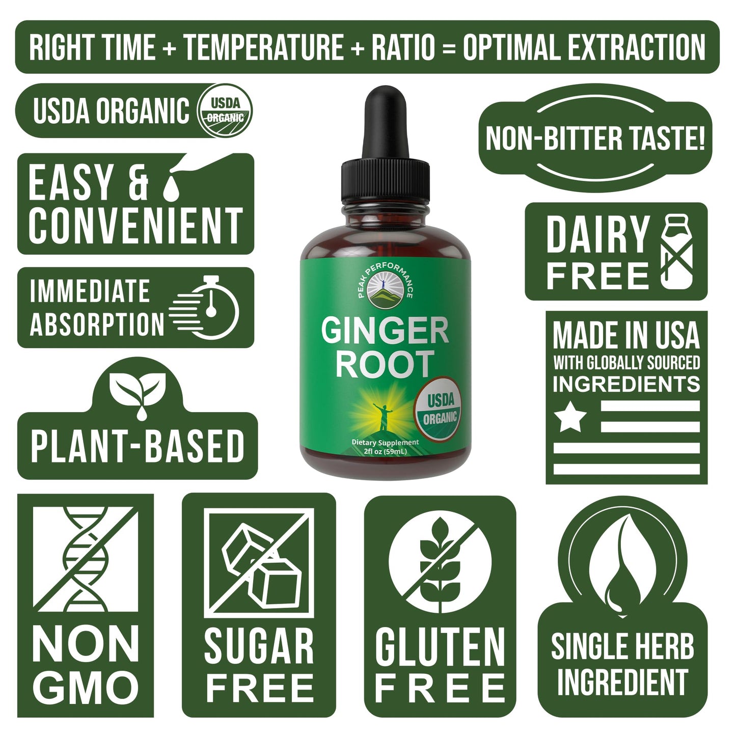 USDA Organic Ginger Root Liquid Drops – Zero Sugar, Vegan, Immune & Digestive Support