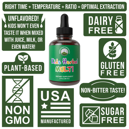 Kids Herbal Multivitamin Drops – Sugar Free, No Bitter Taste, 14-in-1 Vegan