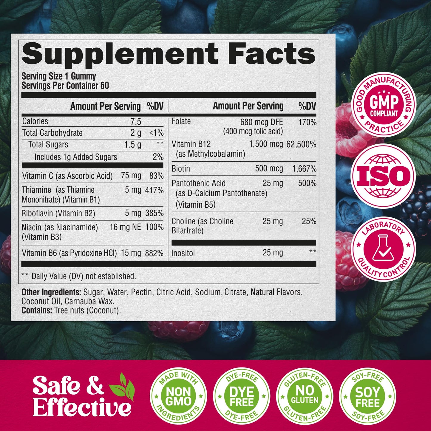 Vitamin B-Complex Gummies for Energy, Brain & Mood – Vegan Berry (60 Gummies, 2 Pack)