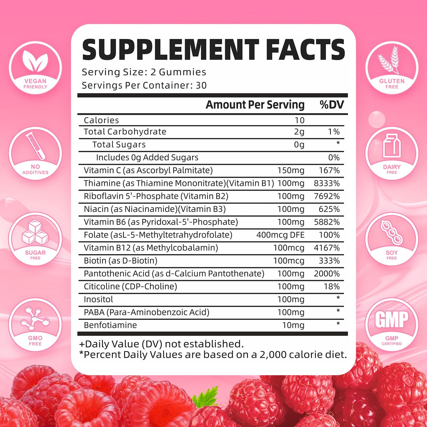 Vitamin B Complex Gummies – All B Vitamins + Methyl B12 | Energy & Immune Support | Raspberry Flavor (60 Count)