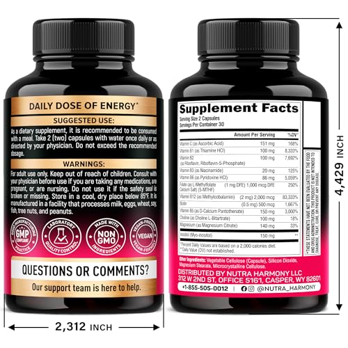 Vitamin B Complex for Men & Women - Made in USA | 60 Vegan Caps