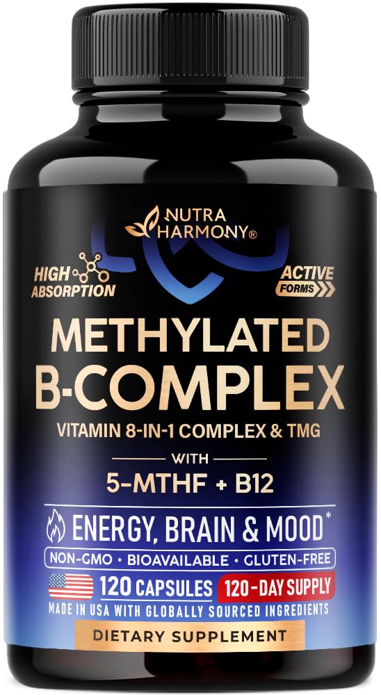 Vitamin B Complex Methylated – 9-in-1 B Vitamins for Energy, Brain & Mood | Vegan | Made in USA | 120 Capsules