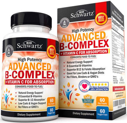 Vitamin B Complex with Vitamin C for Maximum Absorption – B12 & Folate