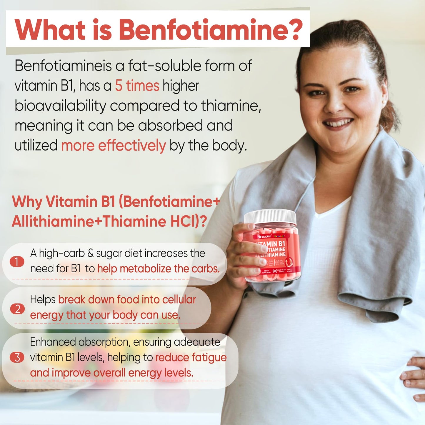 Vitamin B1 & Methylated Vitamin B Complex Gummies - All B Vitamins, Benfotiamine, Thiamine & Inositol, Methylated B1 B2 B6 Multivitamins, L-methylfolate, Methyl B12 for Nerve Cognition Energy, 60 Cts