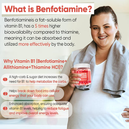 Vitamin B1 & Methylated Vitamin B Complex Gummies - All B Vitamins, Benfotiamine, Thiamine & Inositol, Methylated B1 B2 B6 Multivitamins, L-methylfolate, Methyl B12 for Nerve Cognition Energy, 60 Cts